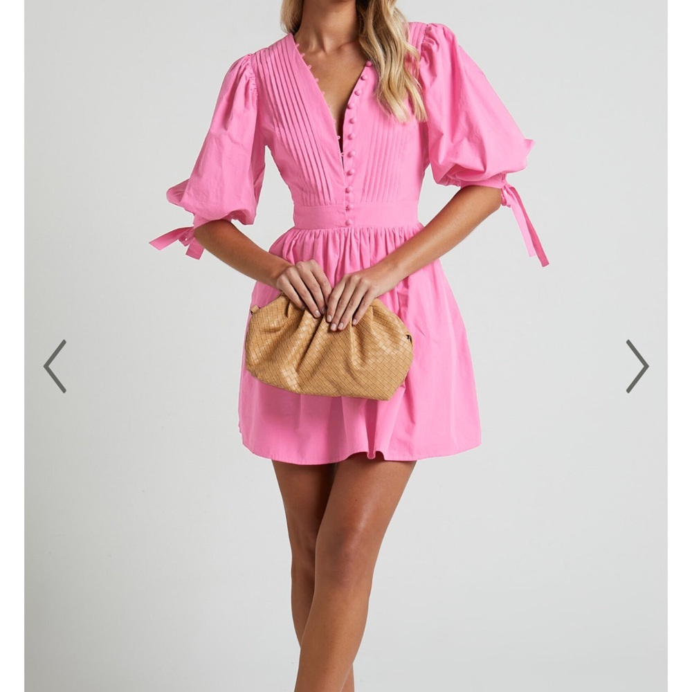 Elegant Pink Puff Sleeve Dress